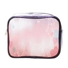 Love Heart Pink Valentine Flower Leaf Mini Toiletries Bags by Mariart