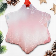 Love Heart Pink Valentine Flower Leaf Ornament (snowflake)