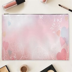 Love Heart Pink Valentine Flower Leaf Cosmetic Bag (xxl) 