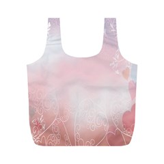 Love Heart Pink Valentine Flower Leaf Full Print Recycle Bags (m) 