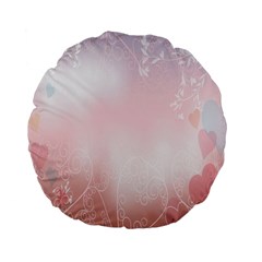 Love Heart Pink Valentine Flower Leaf Standard 15  Premium Flano Round Cushions