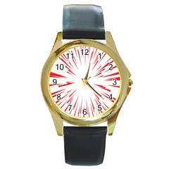 Line Red Sun Arrow Round Gold Metal Watch