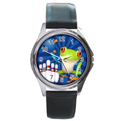 Tree Frog Bowling Round Metal Watch by crcustomgifts