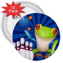 Tree Frog Bowling 3  Buttons (10 Pack)  by crcustomgifts