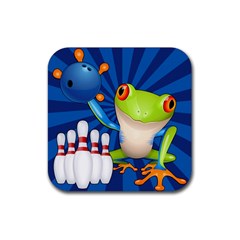 Tree Frog Bowling Rubber Coaster (square)  by crcustomgifts