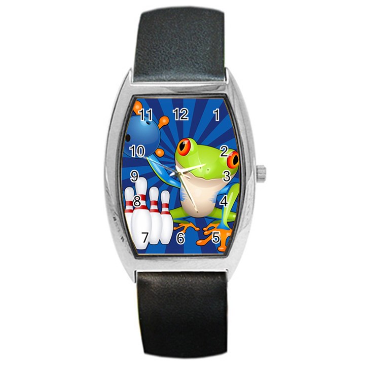 Tree Frog Bowling Barrel Style Metal Watch