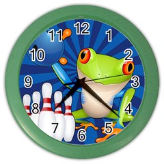 Tree Frog Bowling Color Wall Clocks by crcustomgifts