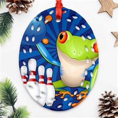 Tree Frog Bowling Oval Filigree Ornament (two Sides)