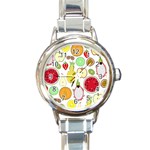 Mango Fruit Pieces Watermelon Dragon Passion Fruit Apple Strawberry Pineapple Melon Round Italian Charm Watch Front