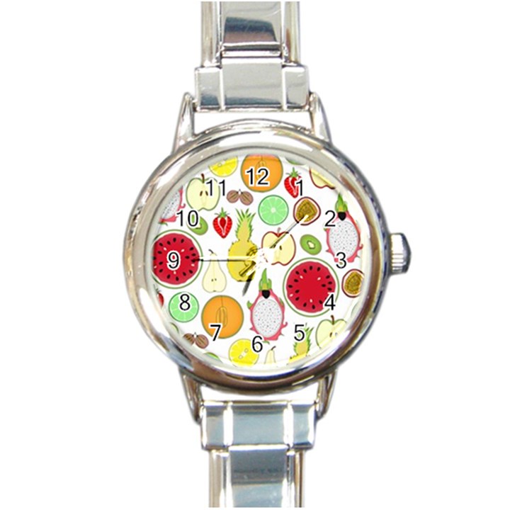 Mango Fruit Pieces Watermelon Dragon Passion Fruit Apple Strawberry Pineapple Melon Round Italian Charm Watch