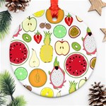 Mango Fruit Pieces Watermelon Dragon Passion Fruit Apple Strawberry Pineapple Melon Ornament (Round) Front