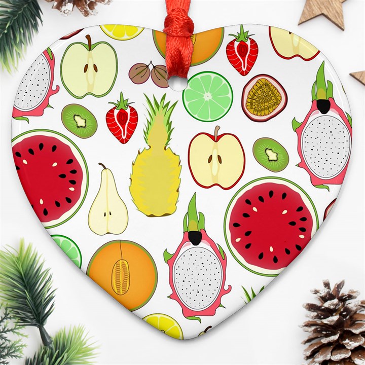 Mango Fruit Pieces Watermelon Dragon Passion Fruit Apple Strawberry Pineapple Melon Ornament (Heart)