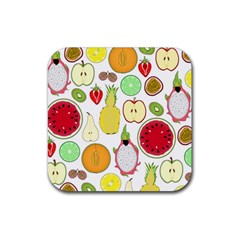 Mango Fruit Pieces Watermelon Dragon Passion Fruit Apple Strawberry Pineapple Melon Rubber Coaster (square)  by Mariart