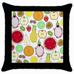 Mango Fruit Pieces Watermelon Dragon Passion Fruit Apple Strawberry Pineapple Melon Throw Pillow Case (black) by Mariart