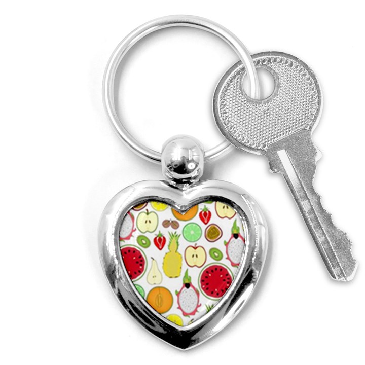 Mango Fruit Pieces Watermelon Dragon Passion Fruit Apple Strawberry Pineapple Melon Key Chains (Heart) 