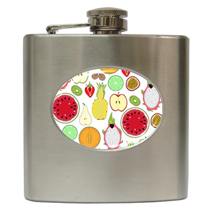 Mango Fruit Pieces Watermelon Dragon Passion Fruit Apple Strawberry Pineapple Melon Hip Flask (6 oz)