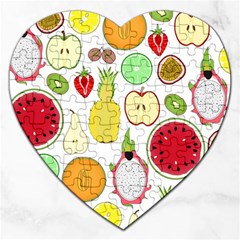 Mango Fruit Pieces Watermelon Dragon Passion Fruit Apple Strawberry Pineapple Melon Jigsaw Puzzle (heart) by Mariart