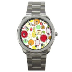 Mango Fruit Pieces Watermelon Dragon Passion Fruit Apple Strawberry Pineapple Melon Sport Metal Watch by Mariart