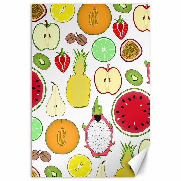 Mango Fruit Pieces Watermelon Dragon Passion Fruit Apple Strawberry Pineapple Melon Canvas 12  x 18  