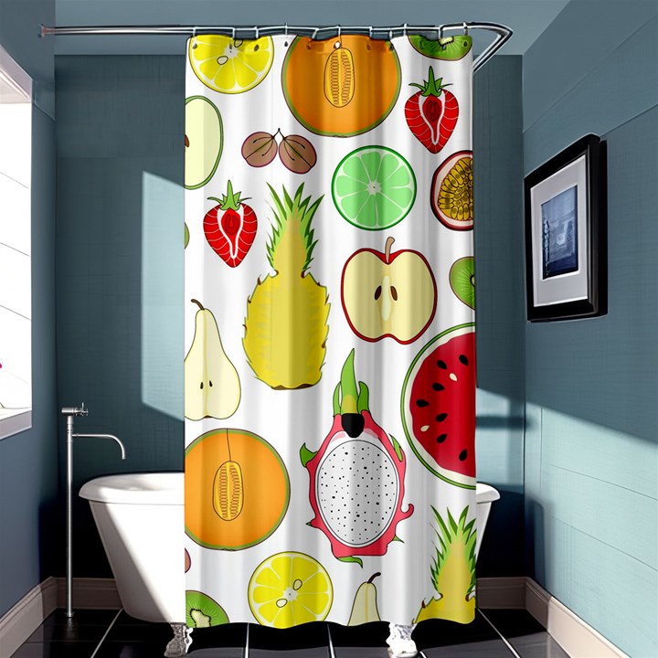 Mango Fruit Pieces Watermelon Dragon Passion Fruit Apple Strawberry Pineapple Melon Shower Curtain 36  x 72  (Stall) 