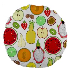 Mango Fruit Pieces Watermelon Dragon Passion Fruit Apple Strawberry Pineapple Melon Large 18  Premium Round Cushions by Mariart