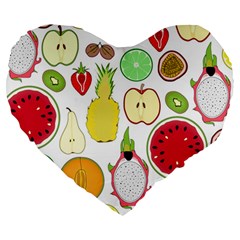 Mango Fruit Pieces Watermelon Dragon Passion Fruit Apple Strawberry Pineapple Melon Large 19  Premium Heart Shape Cushions by Mariart