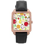 Mango Fruit Pieces Watermelon Dragon Passion Fruit Apple Strawberry Pineapple Melon Rose Gold Leather Watch  Front