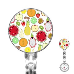 Mango Fruit Pieces Watermelon Dragon Passion Fruit Apple Strawberry Pineapple Melon Stainless Steel Nurses Watch by Mariart