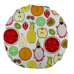 Mango Fruit Pieces Watermelon Dragon Passion Fruit Apple Strawberry Pineapple Melon Large 18  Premium Flano Round Cushions by Mariart