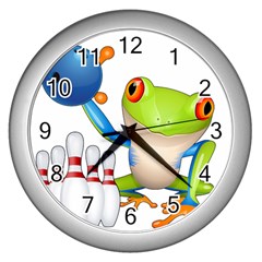 Tree Frog Bowler Wall Clocks (silver)  by crcustomgifts