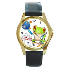 Tree Frog Bowler Round Gold Metal Watch