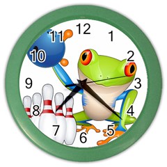 Tree Frog Bowler Color Wall Clocks by crcustomgifts