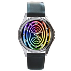 Hypnotic Circle Rainbow Round Metal Watch