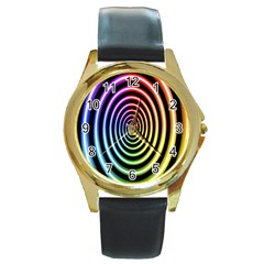 Hypnotic Circle Rainbow Round Gold Metal Watch