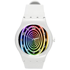 Hypnotic Circle Rainbow Round Plastic Sport Watch (m)