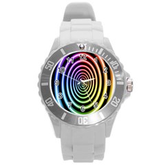 Hypnotic Circle Rainbow Round Plastic Sport Watch (l) by Mariart