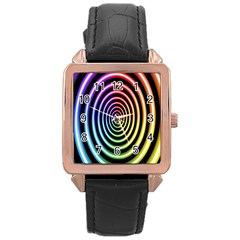 Hypnotic Circle Rainbow Rose Gold Leather Watch 