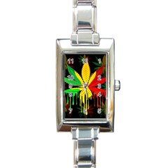 Marijuana Cannabis Rainbow Love Green Yellow Red Black Rectangle Italian Charm Watch