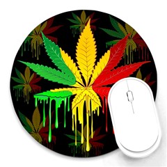 Marijuana Cannabis Rainbow Love Green Yellow Red Black Round Mousepads by Mariart