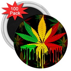 Marijuana Cannabis Rainbow Love Green Yellow Red Black 3  Magnets (100 Pack)