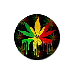 Marijuana Cannabis Rainbow Love Green Yellow Red Black Rubber Coaster (round)  by Mariart