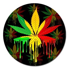 Marijuana Cannabis Rainbow Love Green Yellow Red Black Magnet 5  (round)