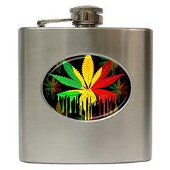 Marijuana Cannabis Rainbow Love Green Yellow Red Black Hip Flask (6 Oz) by Mariart