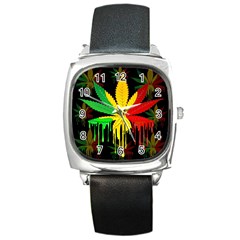 Marijuana Cannabis Rainbow Love Green Yellow Red Black Square Metal Watch by Mariart