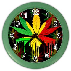 Marijuana Cannabis Rainbow Love Green Yellow Red Black Color Wall Clocks by Mariart