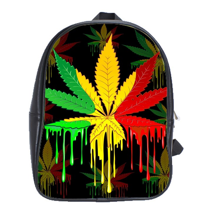 Marijuana Cannabis Rainbow Love Green Yellow Red Black School Bag (Large)