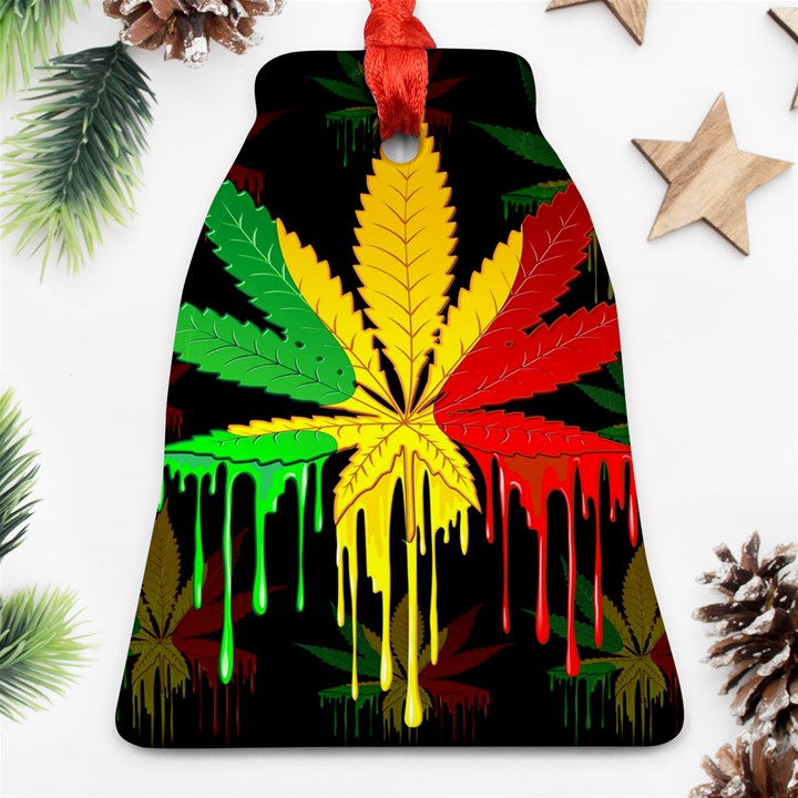 Marijuana Cannabis Rainbow Love Green Yellow Red Black Bell Ornament (Two Sides)