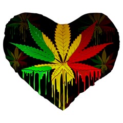 Marijuana Cannabis Rainbow Love Green Yellow Red Black Large 19  Premium Heart Shape Cushions by Mariart