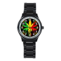 Marijuana Cannabis Rainbow Love Green Yellow Red Black Stainless Steel Round Watch by Mariart