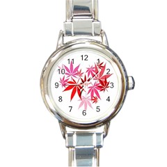 Marijuana Cannabis Rainbow Pink Love Heart Round Italian Charm Watch